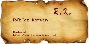 Rácz Korvin névjegykártya